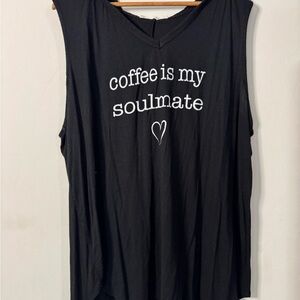 Black Sleeveless Top with Coffee Quote